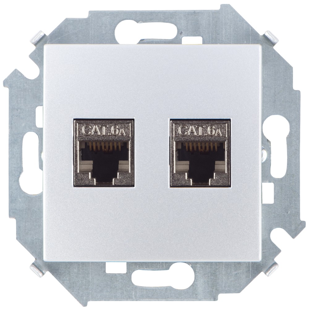 Simon 15 Алюминий Розетка компьютерная двойная 2хRJ45 кат.6A (АМР, FTP) фото
