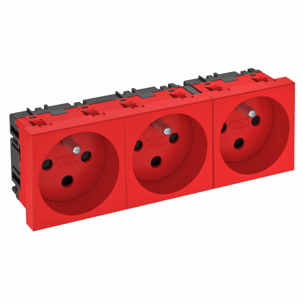 Розетка силовая 0° красная тройная 3х2К+З