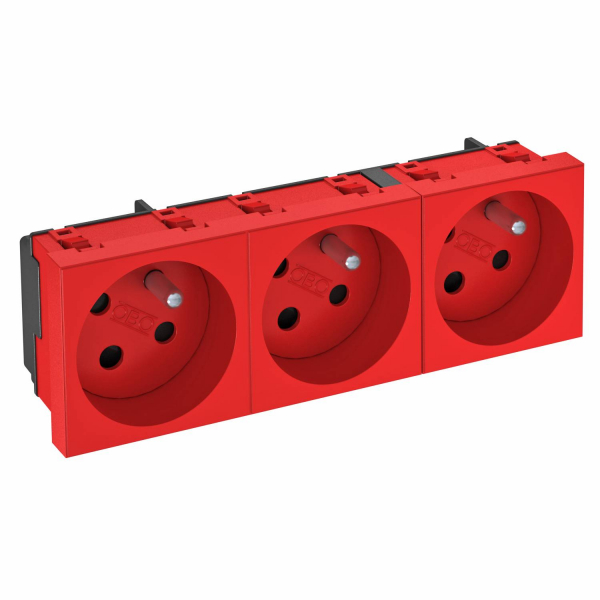Розетка силовая 33° с кодом, французский стандарт тройная 45х135 мм, 16А 250В красная