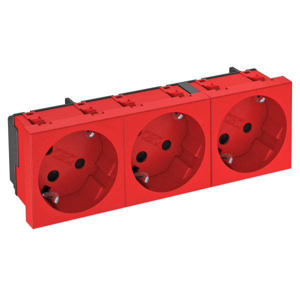 Розетка с кодом тройная 3х2К+З, 45х135 мм, красная